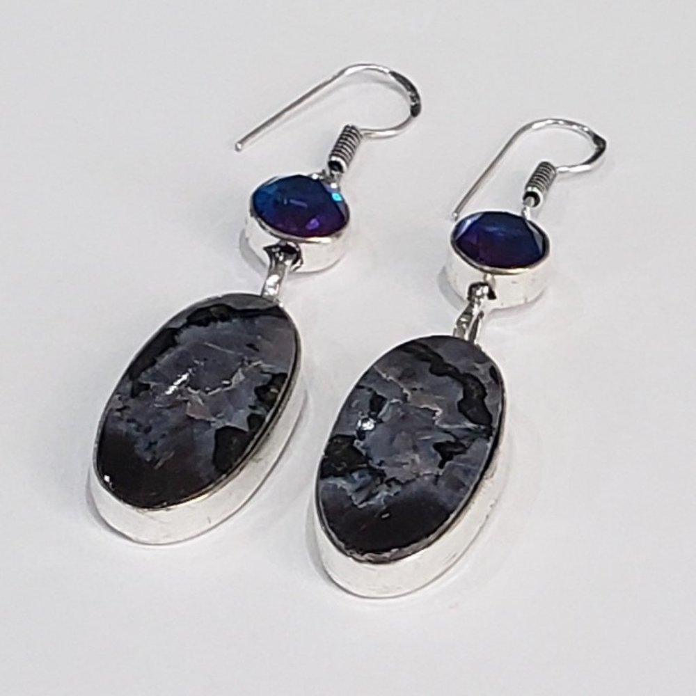 Jasper earrings, jasper, bi color tourmaline, 925 silver dangle earrings
